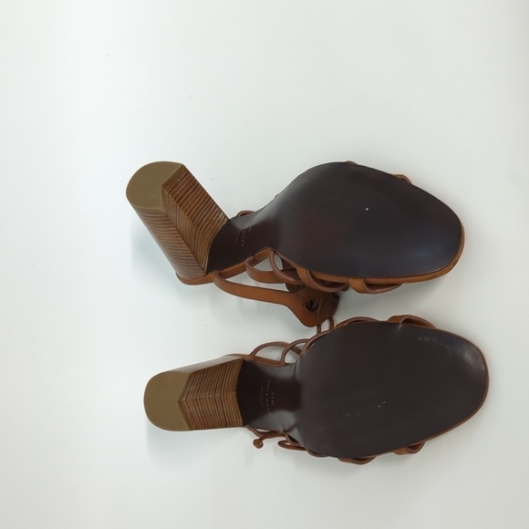 Cole Haan Lace Up Leather Block Heel Sandals Brown 11B summer bohemian preppy - Picture 6 of 9